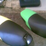 Scooter Seats in Black Vinyl with Yellow and Green Tail Sections